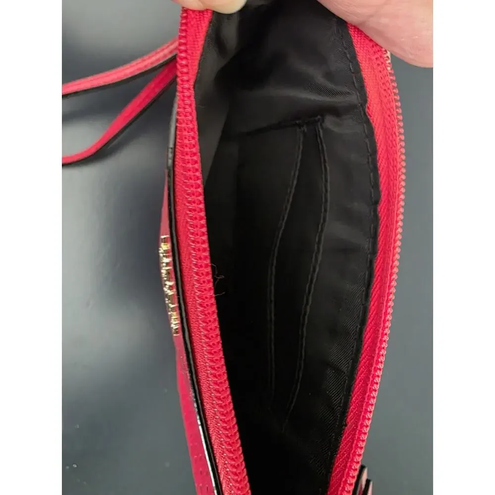 Victorias Secret Wristlet Red Clutch Purse With Closure Chevron Dot Pattern‎